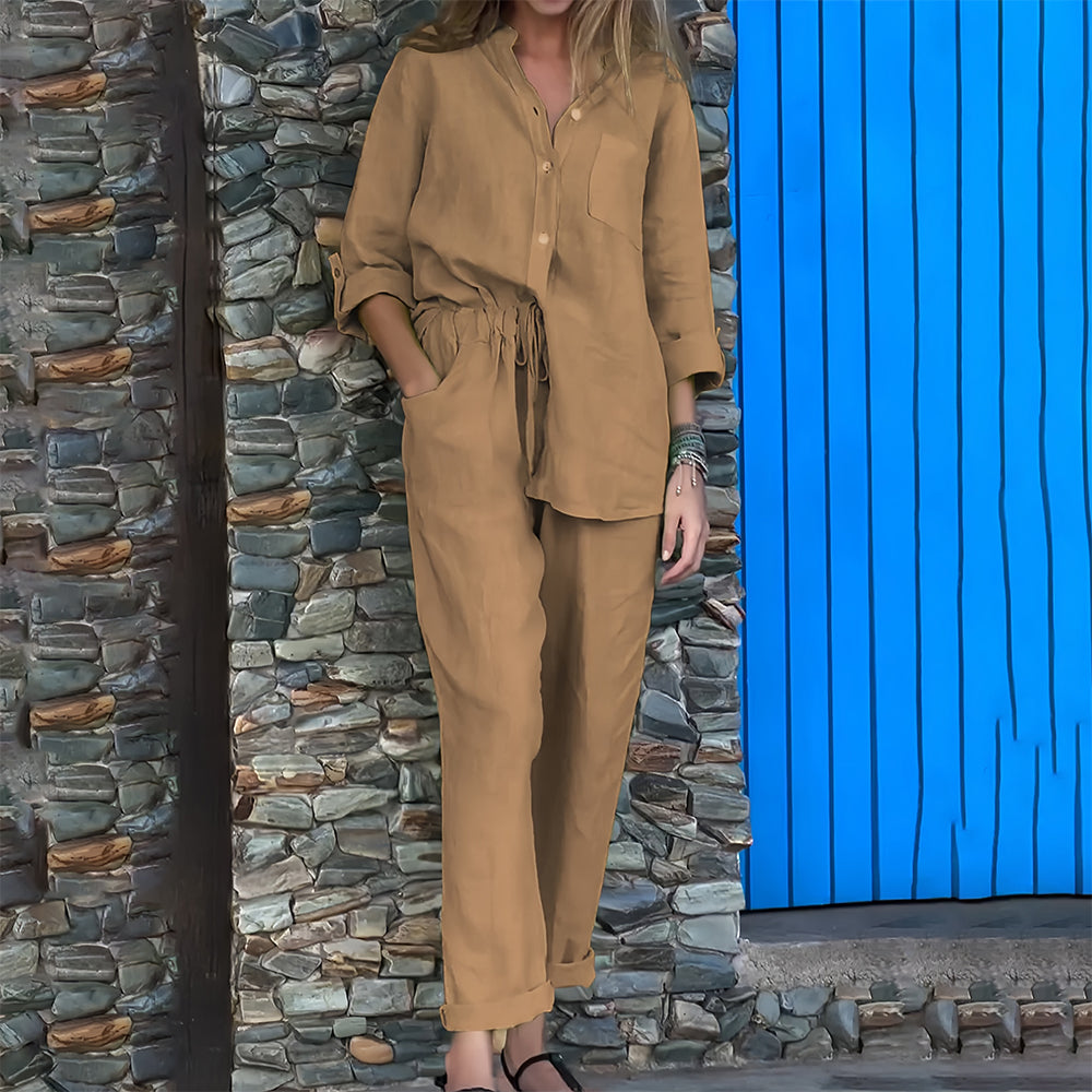 W&W Mode | Langarmhemd und Hose aus Baumwolle und Leinen für Damen