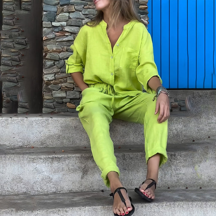 W&W Mode | Langarmhemd und Hose aus Baumwolle und Leinen für Damen