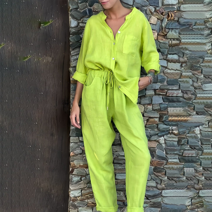 W&W Mode | Langarmhemd und Hose aus Baumwolle und Leinen für Damen