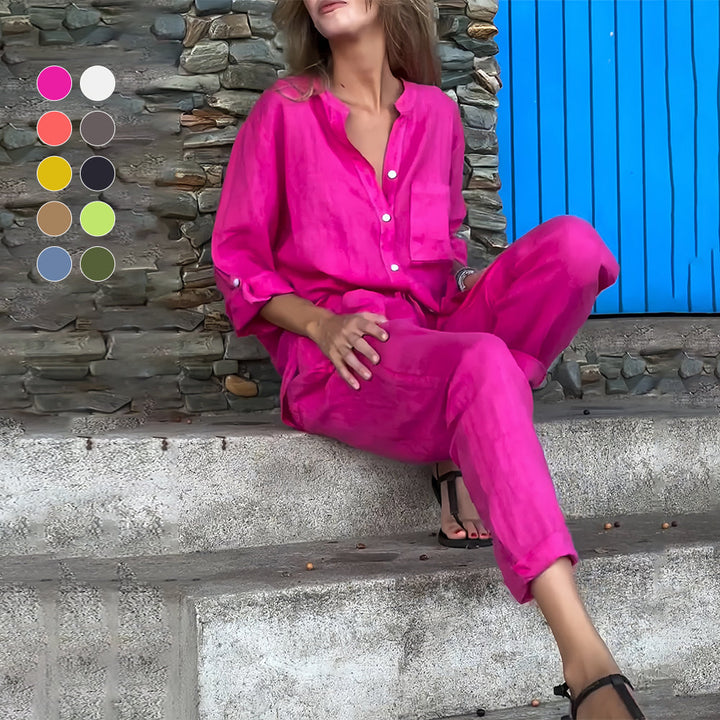 W&W Mode | Langarmhemd und Hose aus Baumwolle und Leinen für Damen