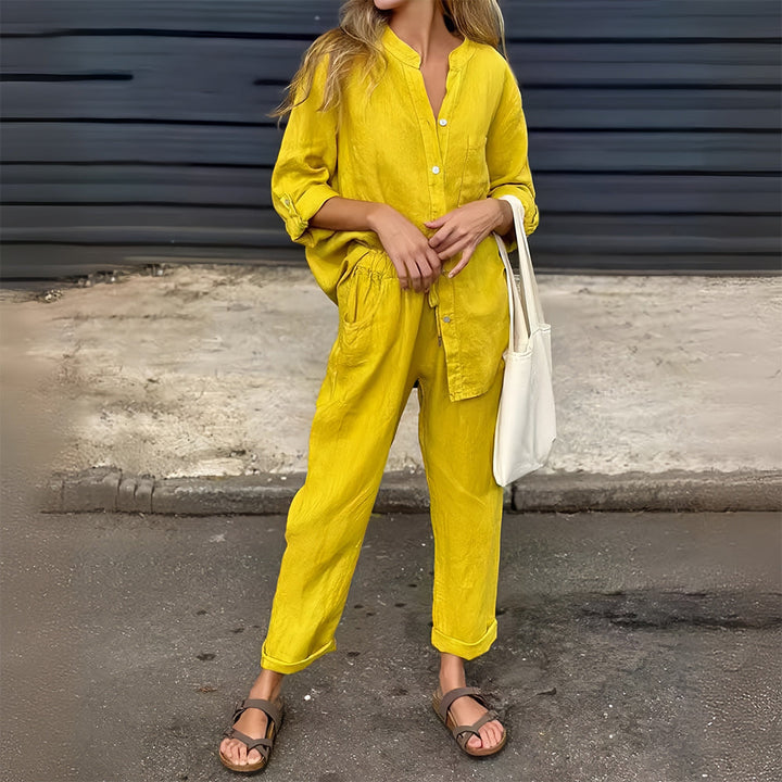 W&W Mode | Langarmhemd und Hose aus Baumwolle und Leinen für Damen