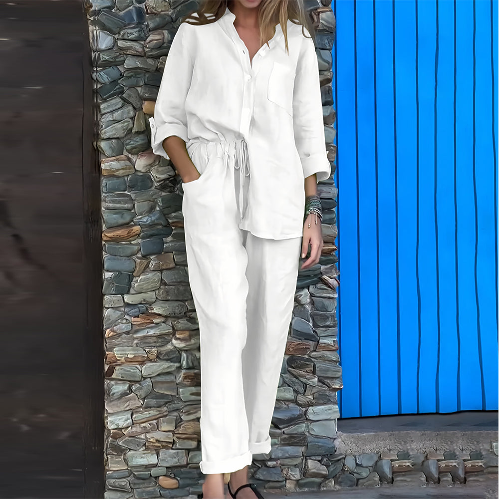W&W Mode | Langarmhemd und Hose aus Baumwolle und Leinen für Damen