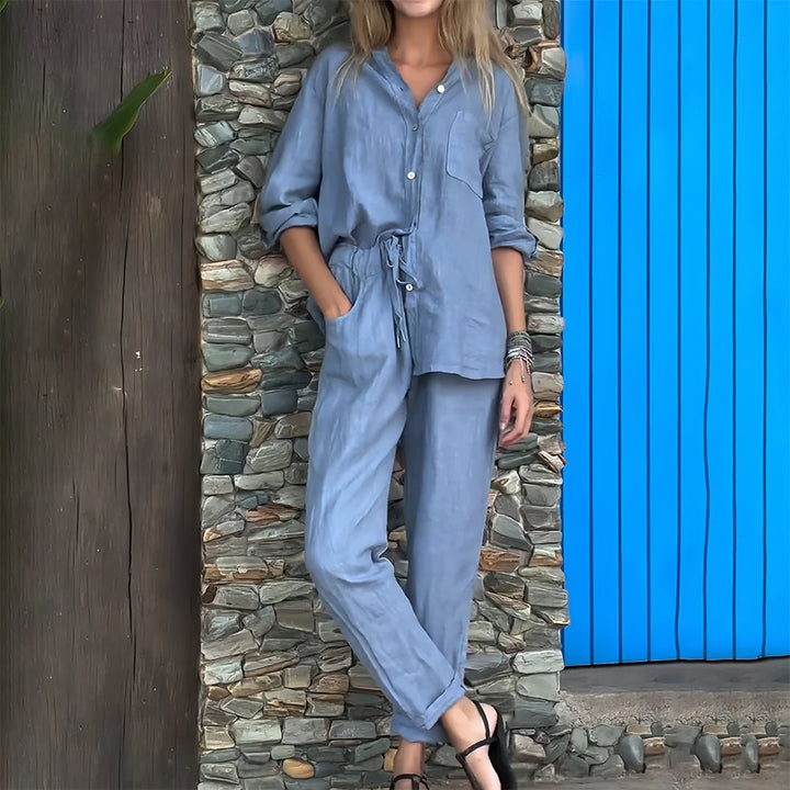 W&W Mode | Langarmhemd und Hose aus Baumwolle und Leinen für Damen