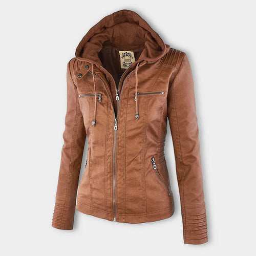 W&W Mode | Doppelgefütterte Damen Lederjacke mit Kapuze
