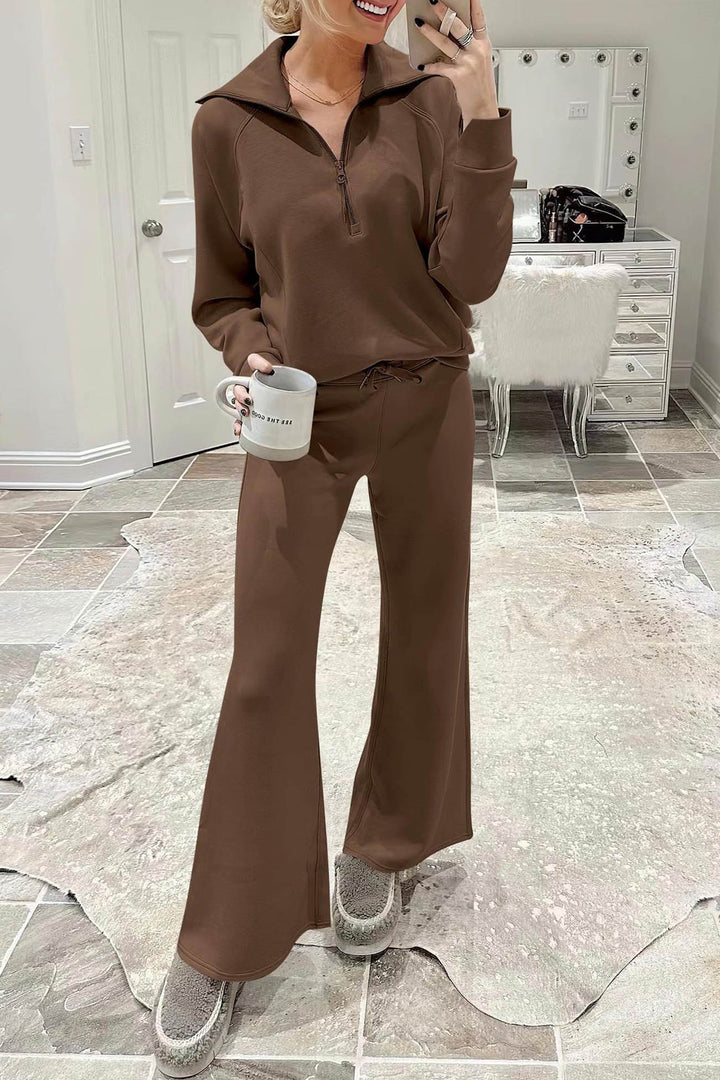 W&W Mode | Langes Hosen-Set mit weitem Bein und Revers-Reißverschluss-Sweatshirt