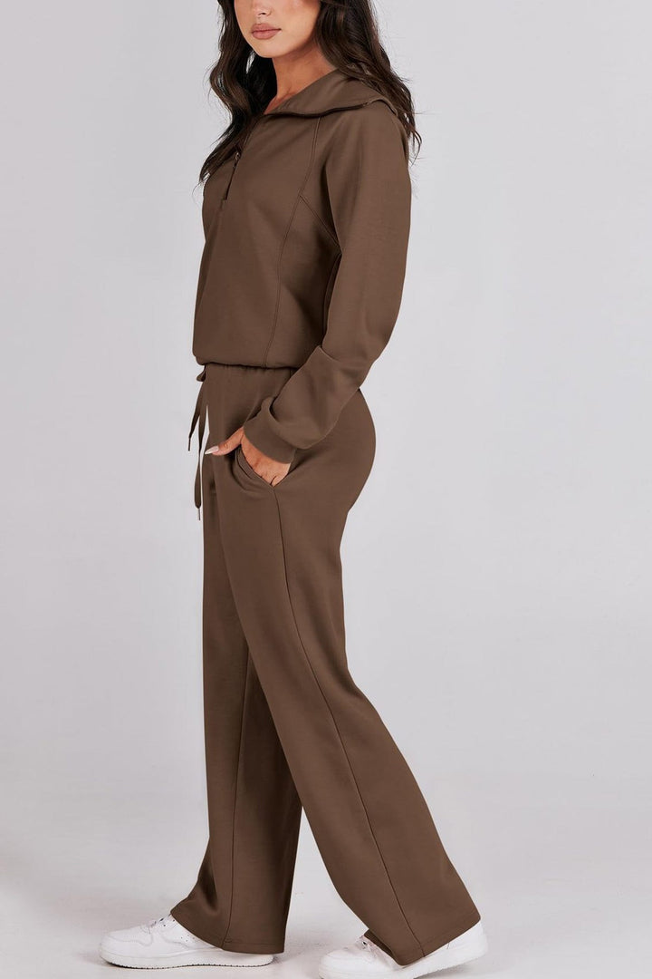W&W Mode | Langes Hosen-Set mit weitem Bein und Revers-Reißverschluss-Sweatshirt