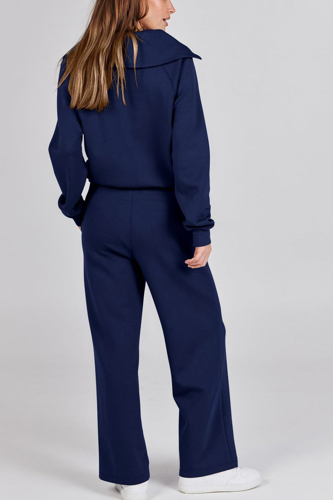 W&W Mode | Langes Hosen-Set mit weitem Bein und Revers-Reißverschluss-Sweatshirt