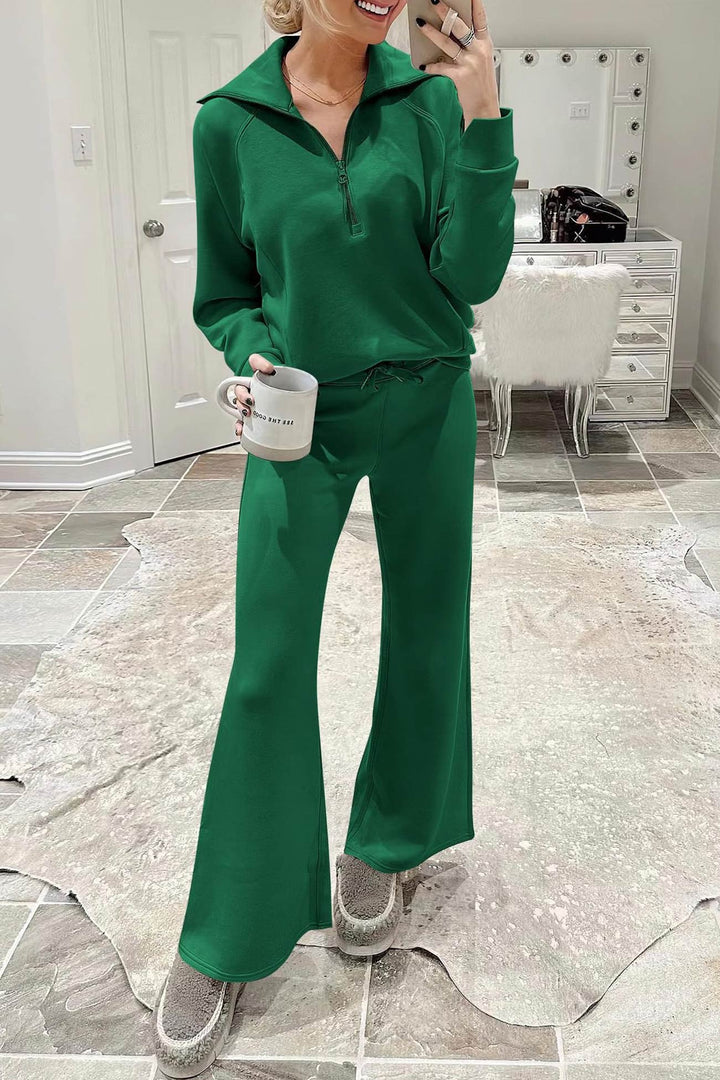 W&W Mode | Langes Hosen-Set mit weitem Bein und Revers-Reißverschluss-Sweatshirt