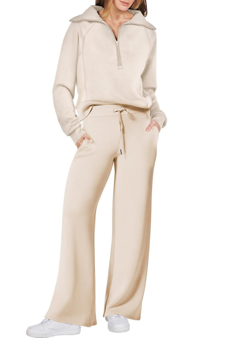 W&W Mode | Langes Hosen-Set mit weitem Bein und Revers-Reißverschluss-Sweatshirt