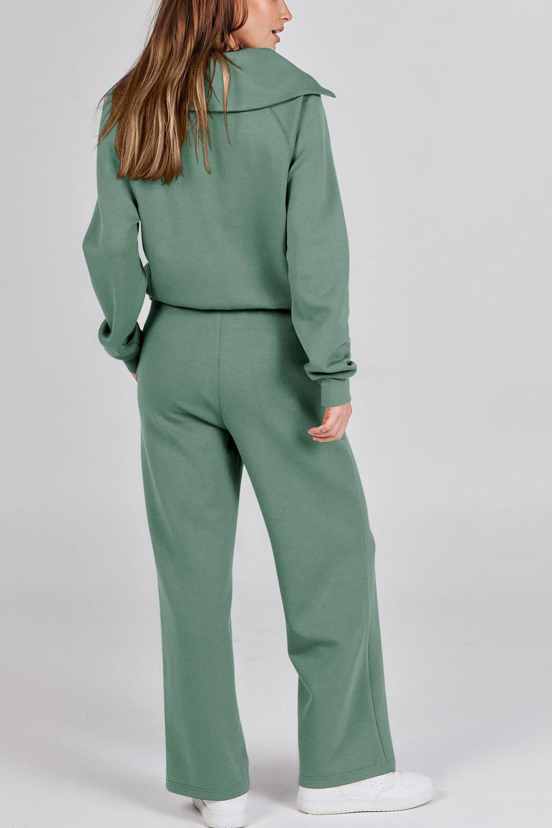 W&W Mode | Langes Hosen-Set mit weitem Bein und Revers-Reißverschluss-Sweatshirt