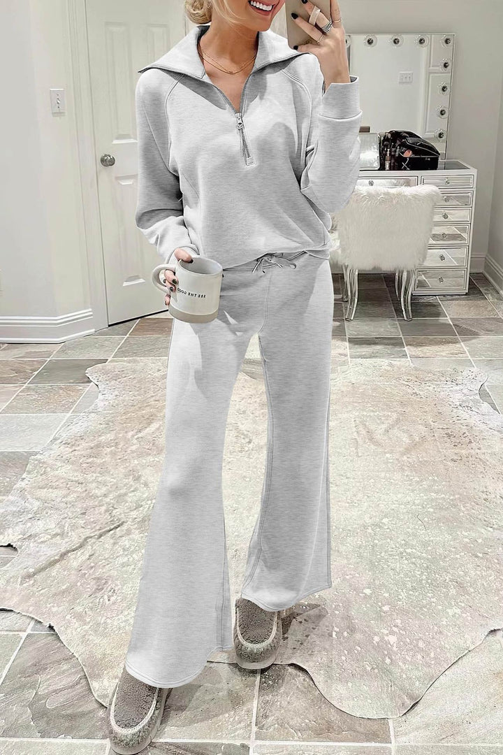 W&W Mode | Langes Hosen-Set mit weitem Bein und Revers-Reißverschluss-Sweatshirt