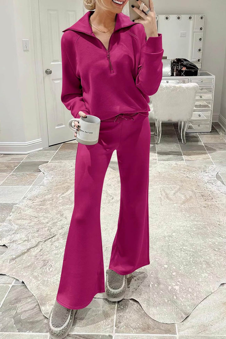 W&W Mode | Langes Hosen-Set mit weitem Bein und Revers-Reißverschluss-Sweatshirt