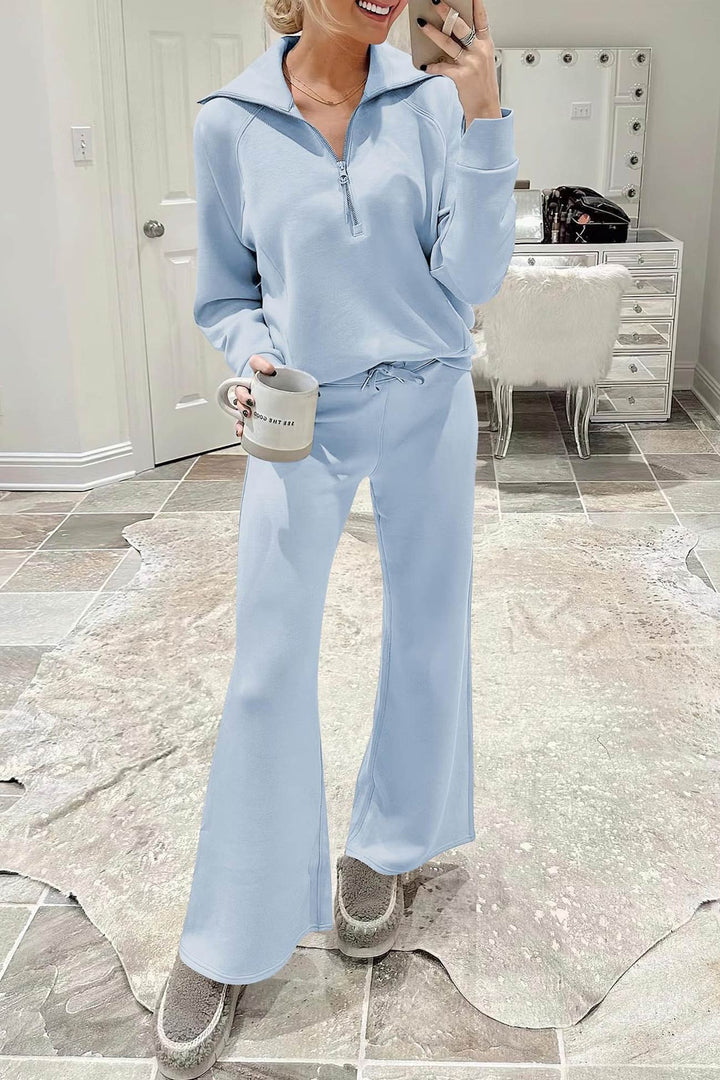 W&W Mode | Langes Hosen-Set mit weitem Bein und Revers-Reißverschluss-Sweatshirt