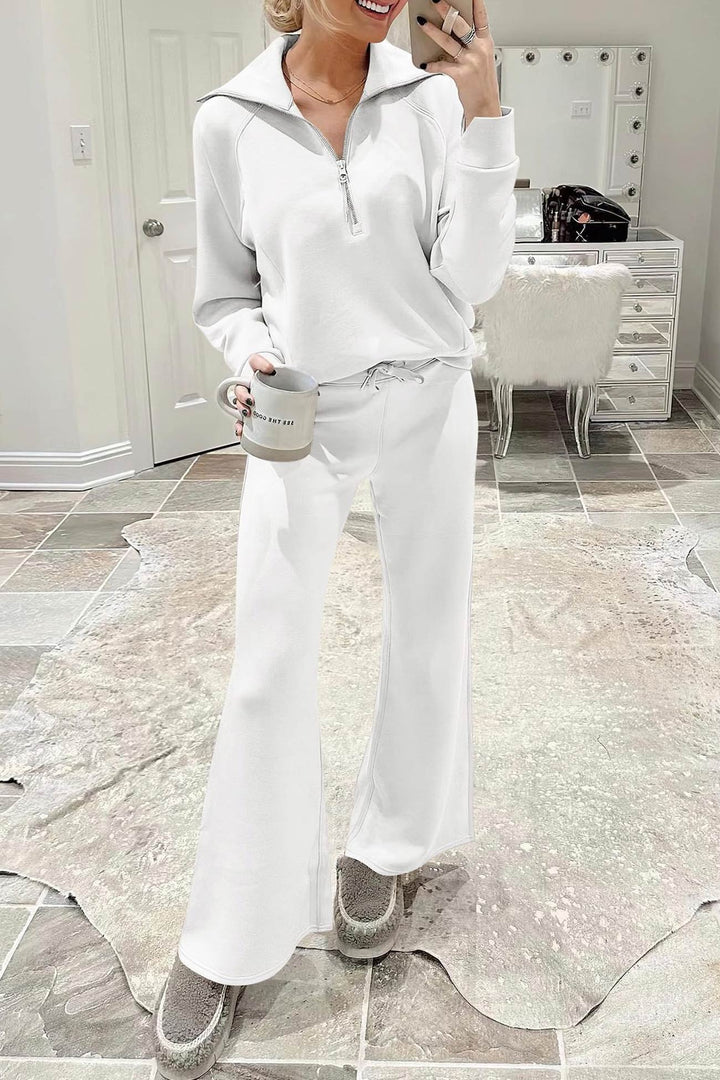 W&W Mode | Langes Hosen-Set mit weitem Bein und Revers-Reißverschluss-Sweatshirt