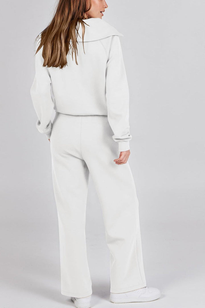 W&W Mode | Langes Hosen-Set mit weitem Bein und Revers-Reißverschluss-Sweatshirt