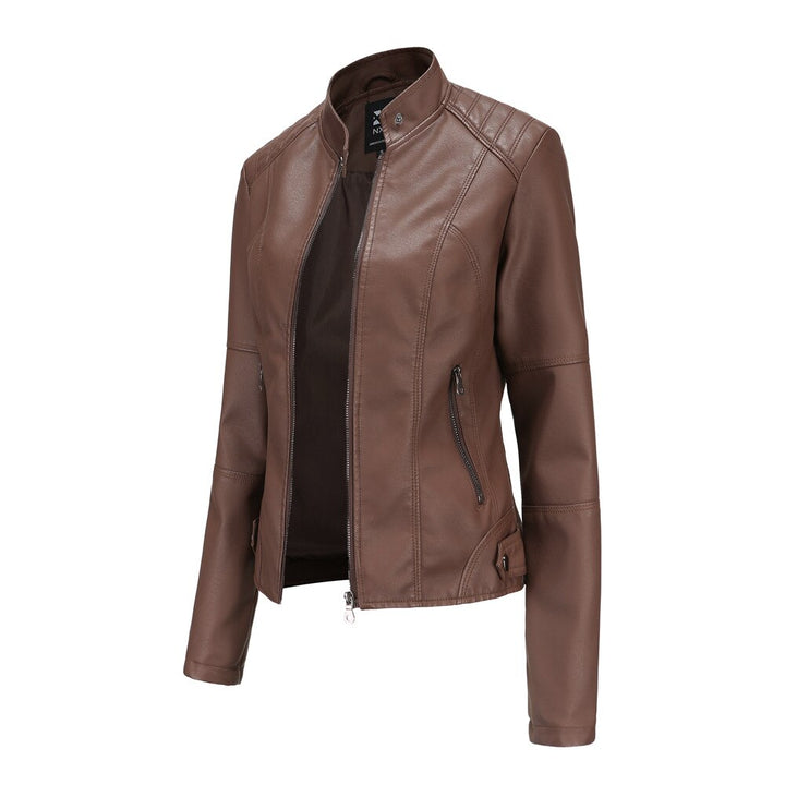 W&W Mode - Damen Slim Fit Bikerjacke aus Kunstleder