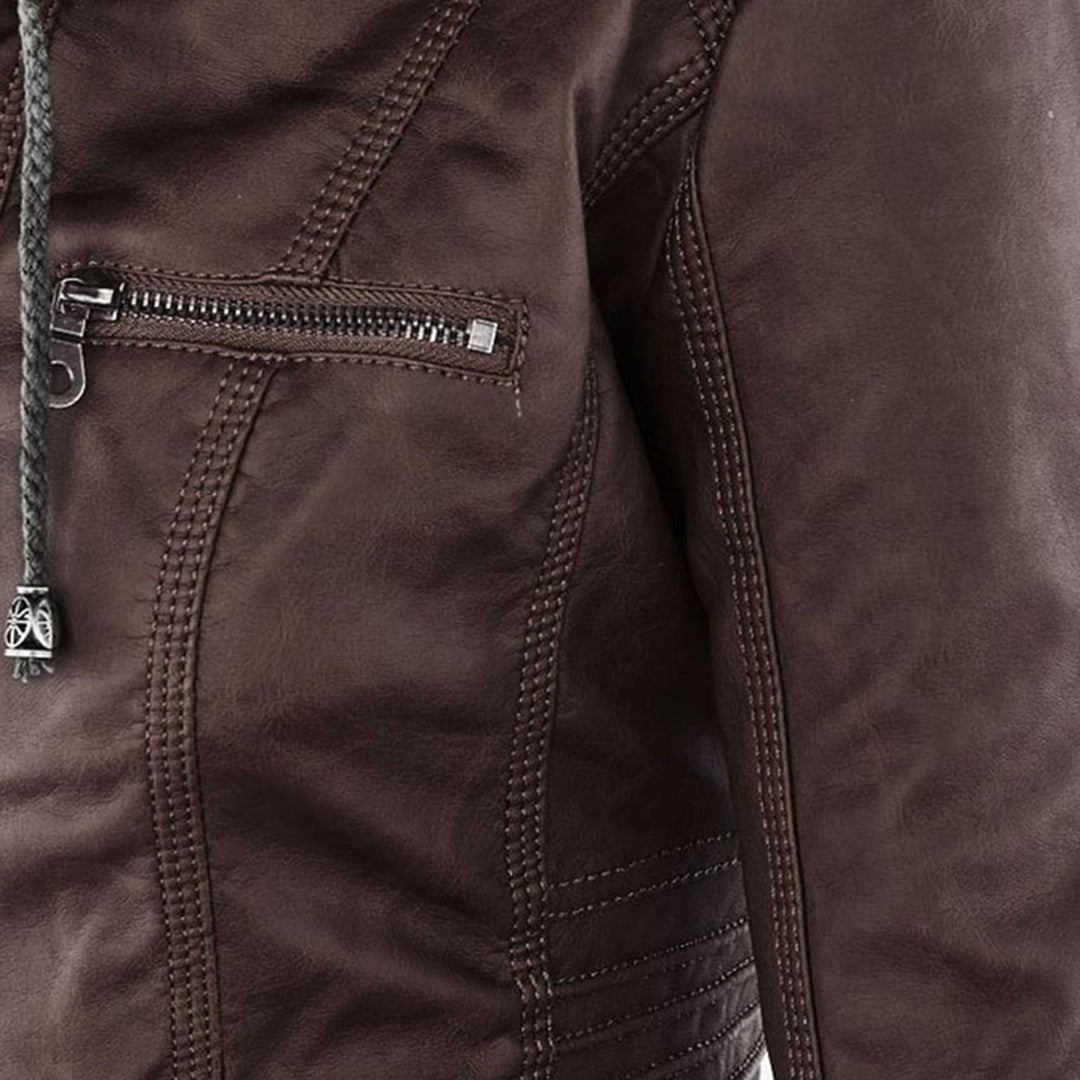 W&W Mode - Kapuze - PU Leder - Jacke mit Reißverschluss - Damenjacke