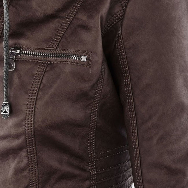 W&W Mode - Kapuze - PU Leder - Jacke mit Reißverschluss - Damenjacke