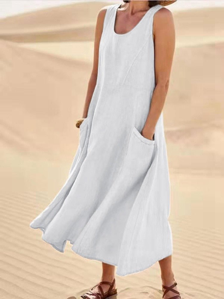 W&W Mode | Lockere Passform Ärmellos Fließendes Kleid Sommerkleid