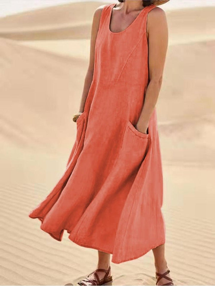 W&W Mode | Lockere Passform Ärmellos Fließendes Kleid Sommerkleid
