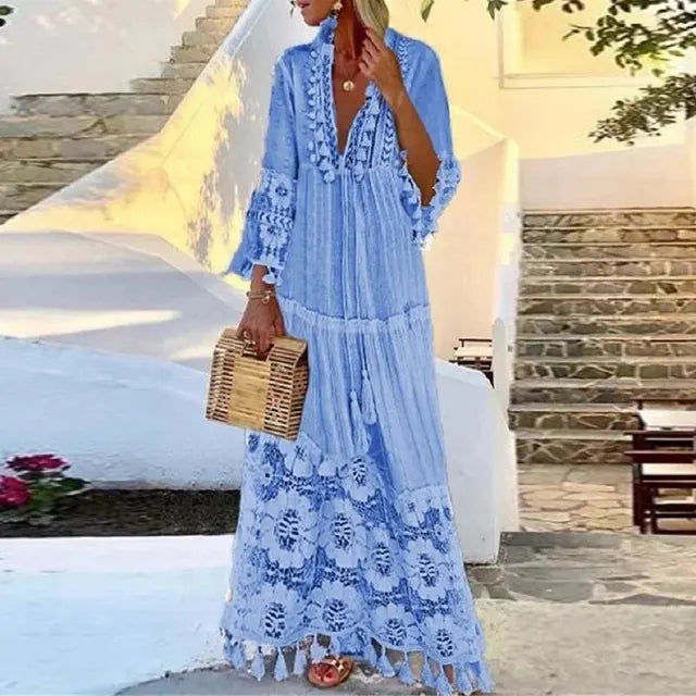 W&W Mode | Langes Boho-Kleid Mit Spitze Und Quasten