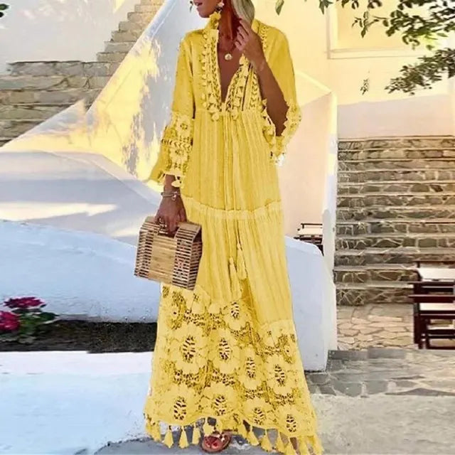 W&W Mode | Langes Boho-Kleid Mit Spitze Und Quasten