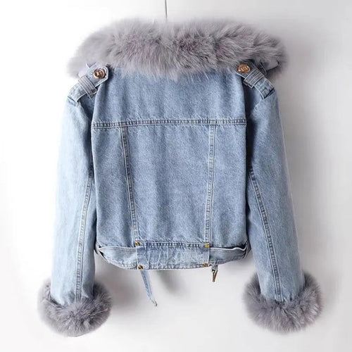 LUNA'sDenim: Jeansjacke mit Flauschigem Kragen