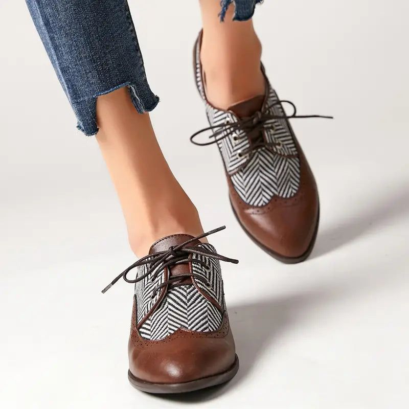 W&W Mode | Gestreifte Schnürschuhe Aus Leder Für Damen