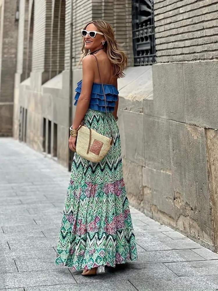 Damen Boho-Maxirock mit Rüschen