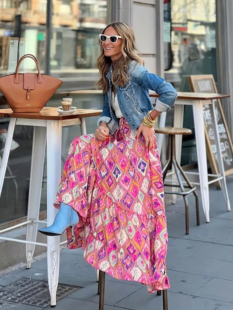 Damen Boho-Maxirock mit Rüschen