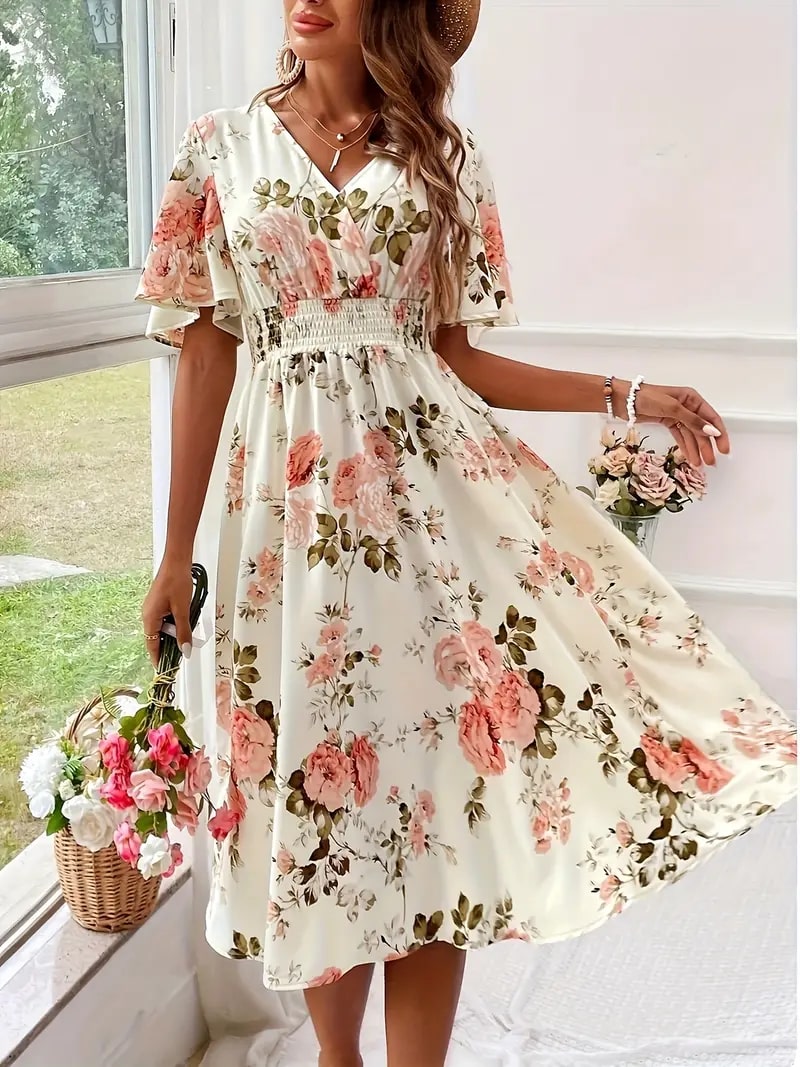 Damenkleid mit Blumenmuster für Frühling und Sommer