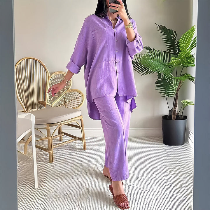 W&W Mode | Langarm-Set aus Hemd und Hose aus Baumwolle und Leinen für Damen