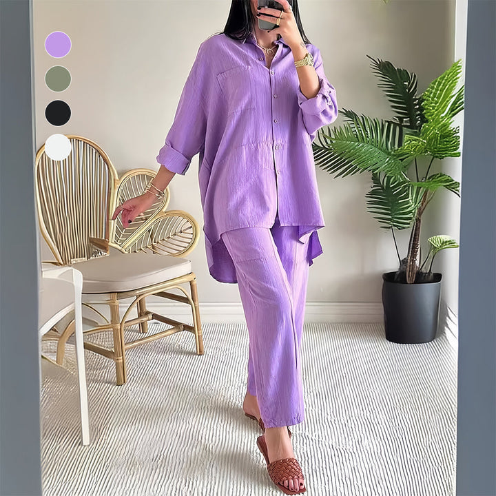 W&W Mode | Langarm-Set aus Hemd und Hose aus Baumwolle und Leinen für Damen