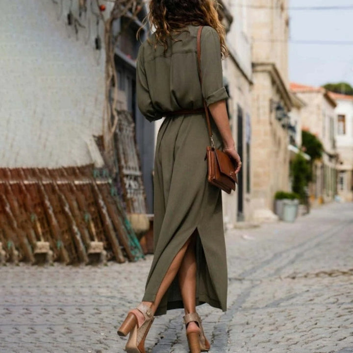 W&W Mode – Elegantes Button-Down-Hemdkleid für Damen | Langärmliges Hemdblusenkleid im Bohemian-Stil mit Gürtel