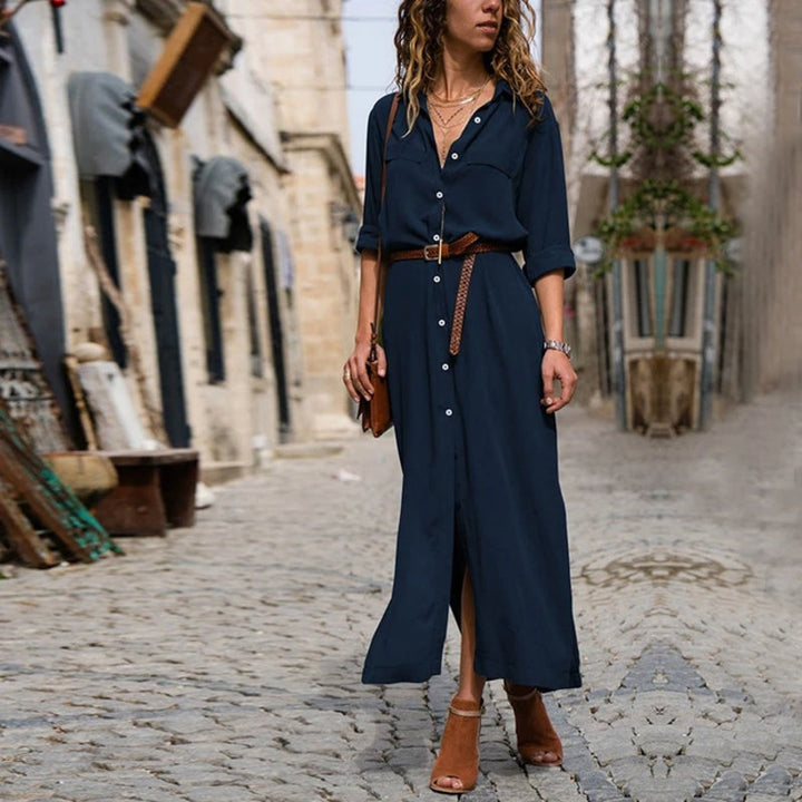 W&W Mode – Elegantes Button-Down-Hemdkleid für Damen | Langärmliges Hemdblusenkleid im Bohemian-Stil mit Gürtel
