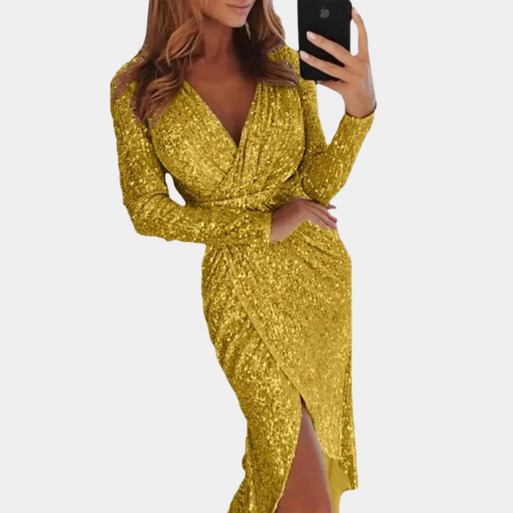 W&W Mode | Paillettenkleid für Frauen mit Spalte vorne