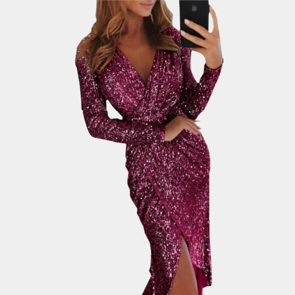 W&W Mode | Paillettenkleid für Frauen mit Spalte vorne