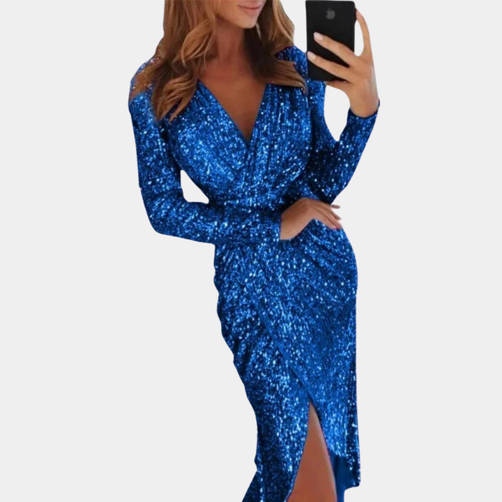 W&W Mode | Paillettenkleid für Frauen mit Spalte vorne