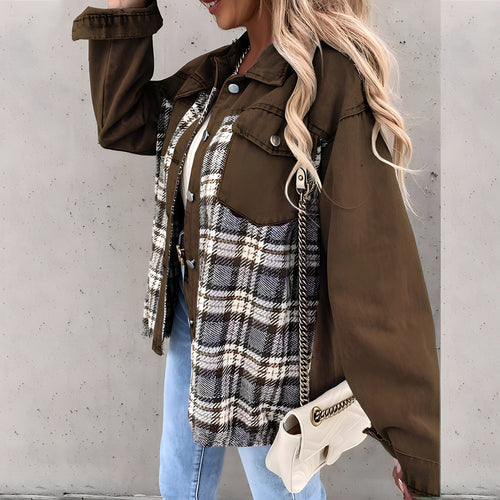 Langärmelige karierte Jacke