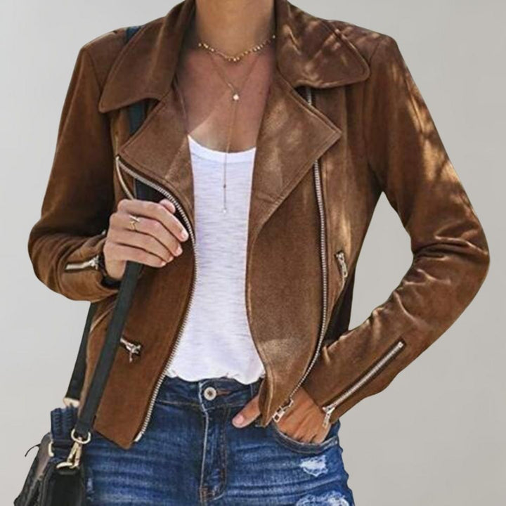 Damen Wildleder-Bikerjacke mit Reißverschlüssen und taillierter Passform