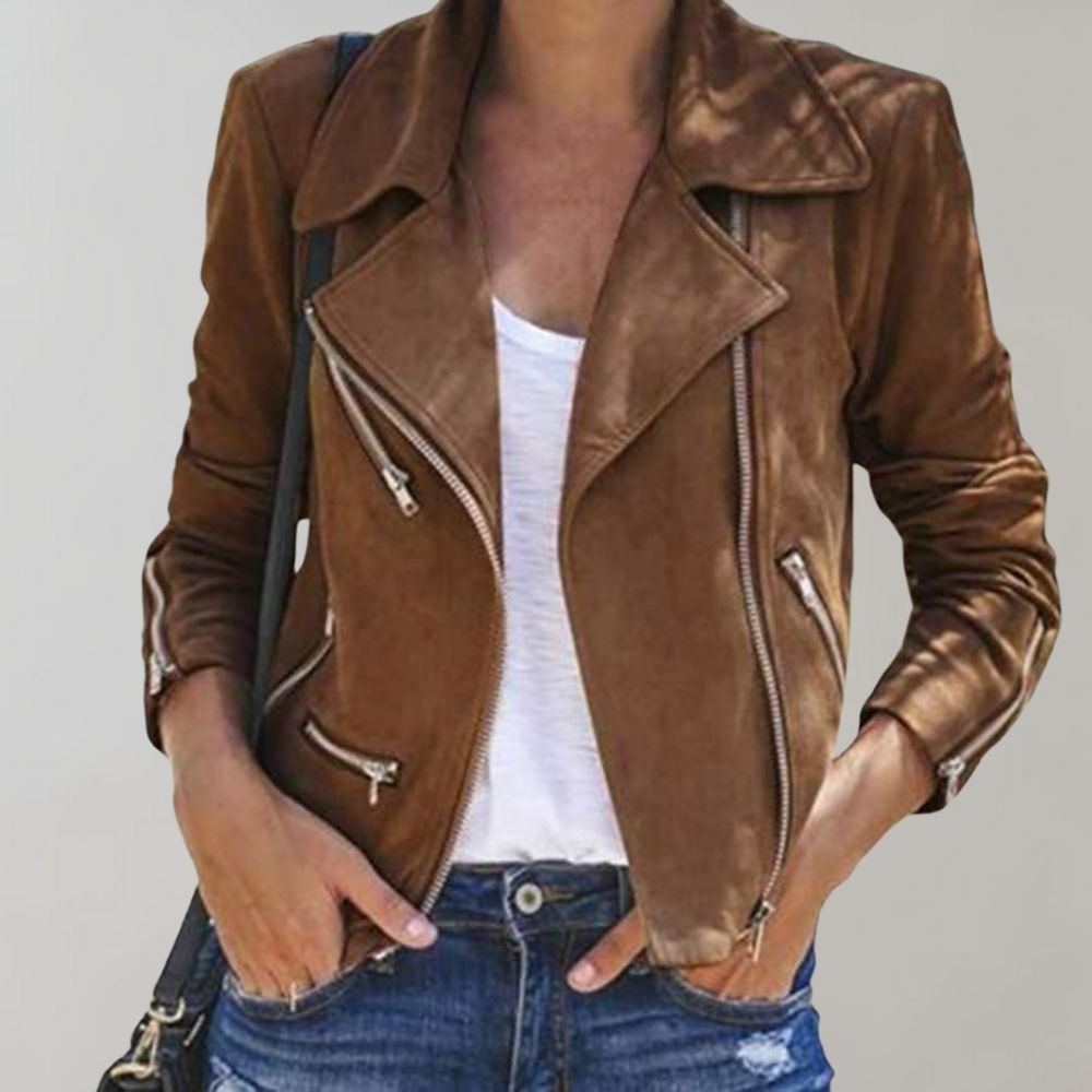 Damen Wildleder-Bikerjacke mit Reißverschlüssen und taillierter Passform