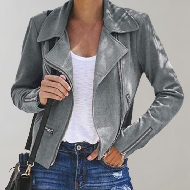 Damen Wildleder-Bikerjacke mit Reißverschlüssen und taillierter Passform