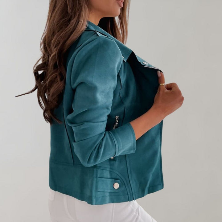 Damen Wildleder-Bikerjacke mit Reißverschlüssen und taillierter Passform