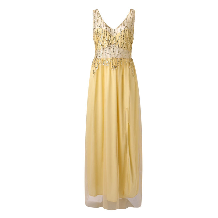 Damen Abendkleid mit funkelnden Strassapplikationen und tiefem V-Ausschnitt W&W Mode