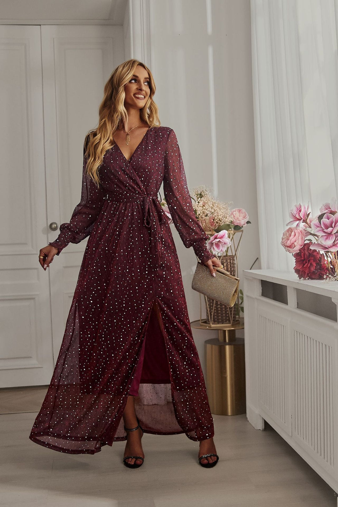 Damen Wickelkleid mit schwingendem Saum und seitlichem Schlitz W&W Mode