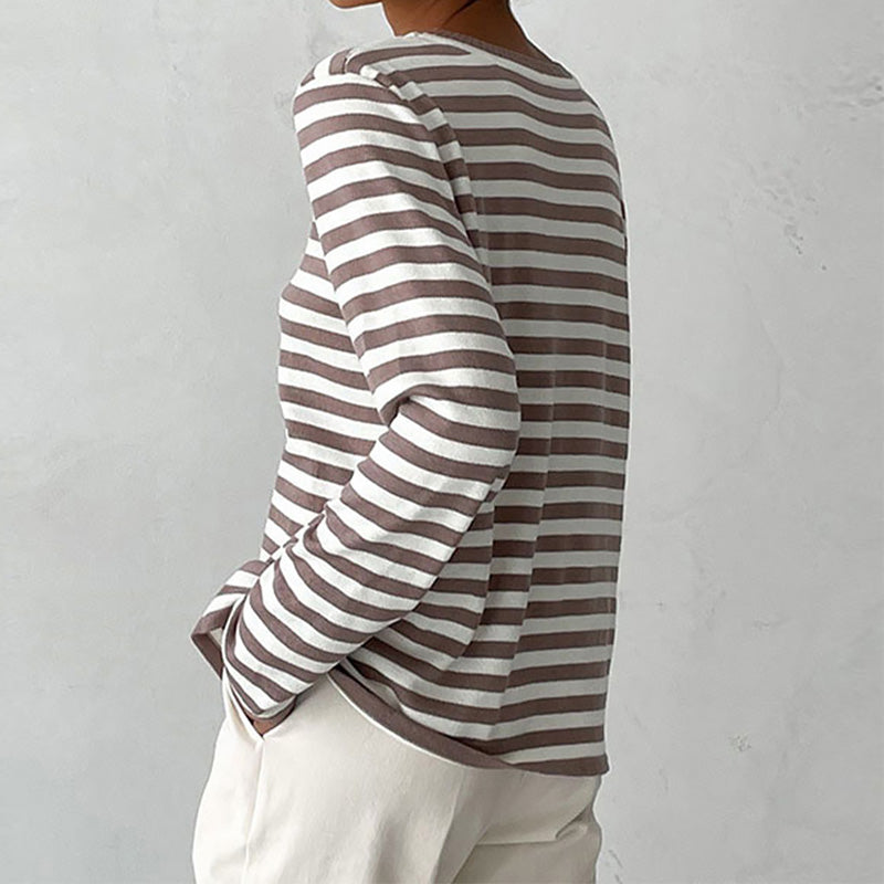 W&W Mode - Damen gestreiftes Rundhalslangarm-Top