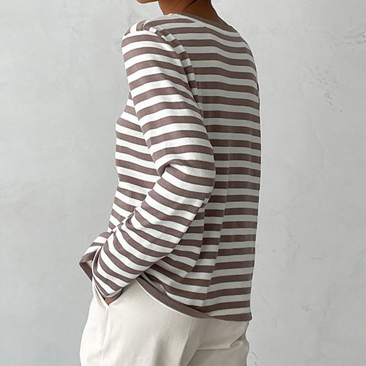 W&W Mode - Damen gestreiftes Rundhalslangarm-Top