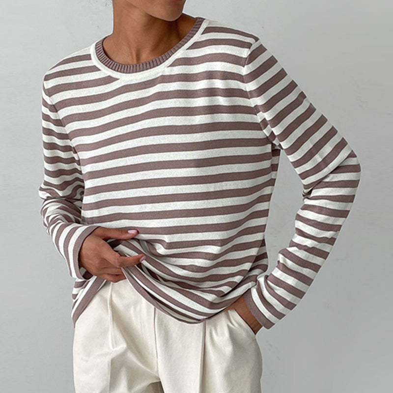 W&W Mode - Damen gestreiftes Rundhalslangarm-Top