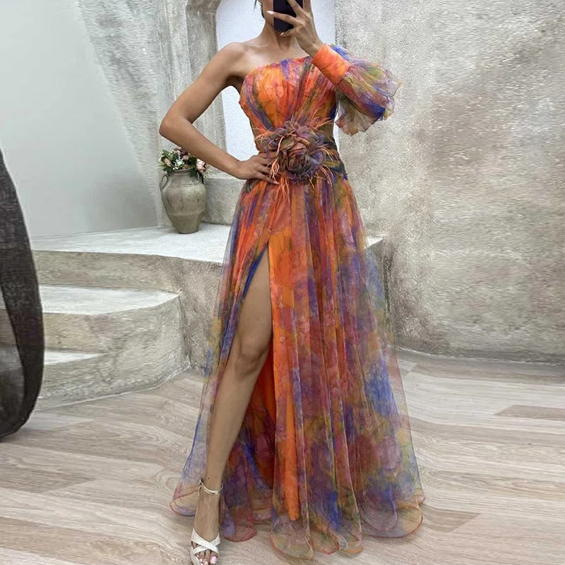 W&W Mode | Damen Schulterfreies Partykleid Mit Print