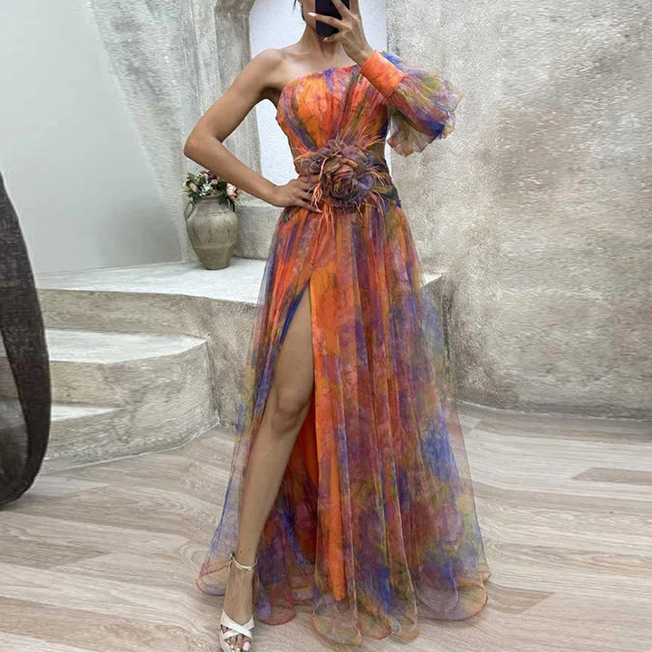 W&W Mode | Damen Schulterfreies Partykleid Mit Print